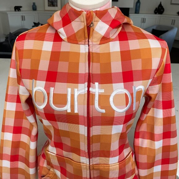 Burton Colombo Dry/Ride LS Fleece Lined Zip Up Check Print Hoodie Gold Orange S - Picture 4 of 12